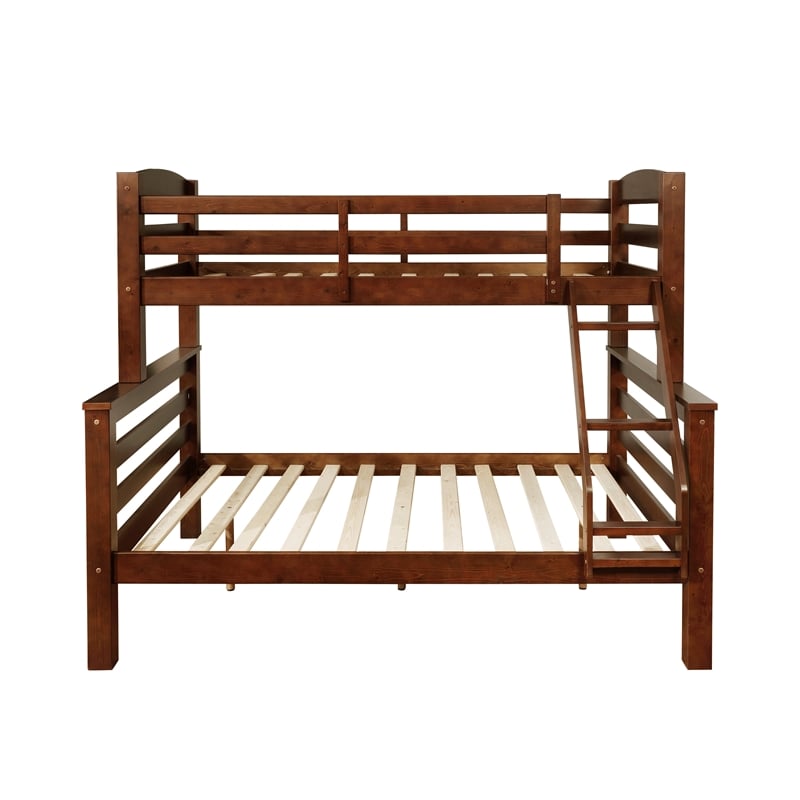 Rosebery Kids Wood Twin over Full Bunk Bed with Attached Ladder in Brown