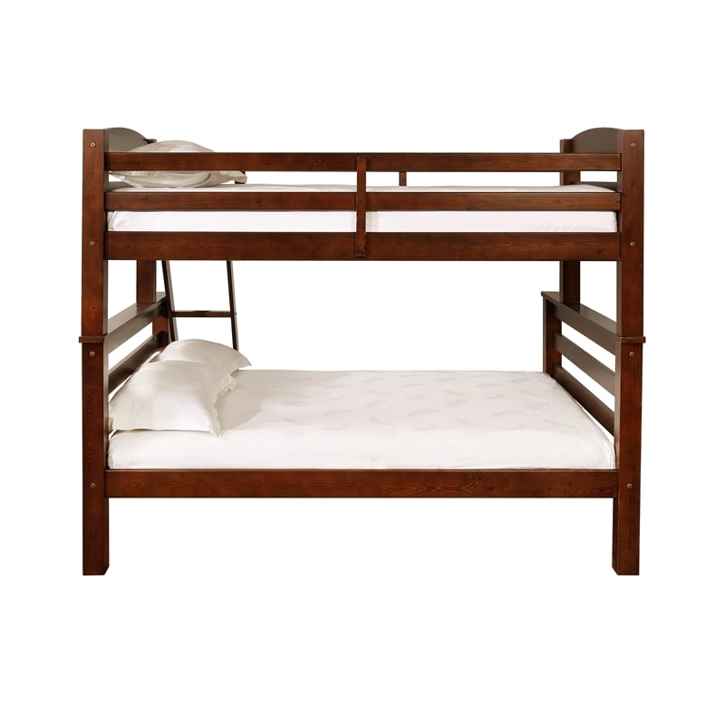 Rosebery Kids Wood Twin over Full Bunk Bed with Attached Ladder in Brown