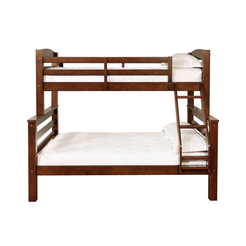 Rosebery Kids Wood Twin over Full Bunk Bed with Attached Ladder in Brown