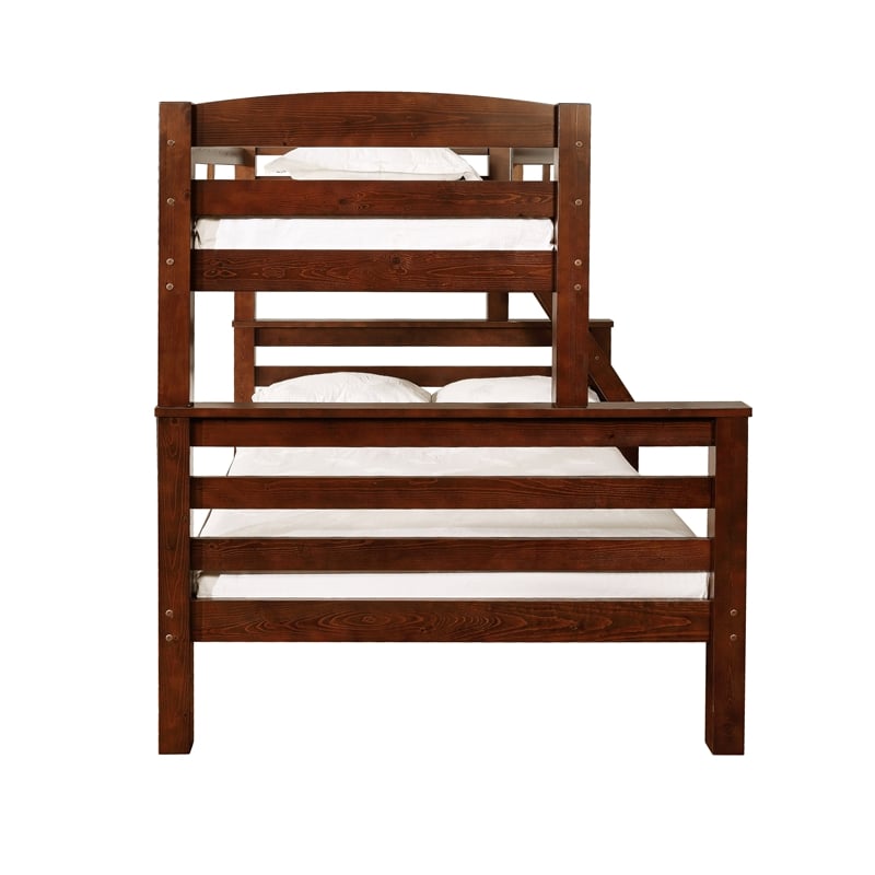Rosebery Kids Wood Twin over Full Bunk Bed with Attached Ladder in Brown