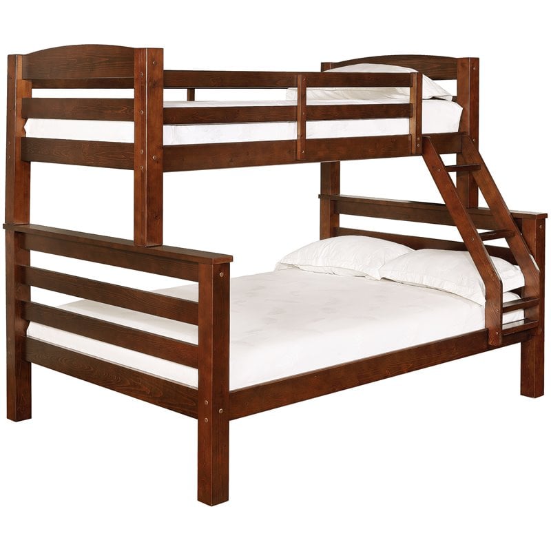 Rosebery Kids Wood Twin over Full Bunk Bed with Attached Ladder in Brown
