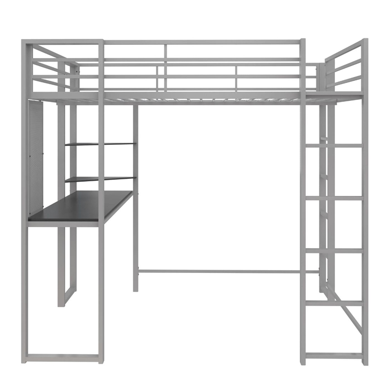 Rosebery Kids Full Metal Loft Bed with Desk in Silver and Black