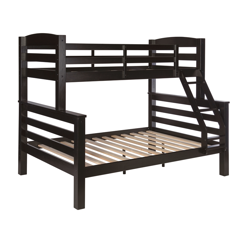 Rosebery Kids Transitional Wood Twin over Full Bunk Bed with Built in Black