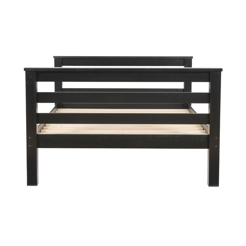 Rosebery Kids Transitional Wood Twin over Full Bunk Bed with Built in Black