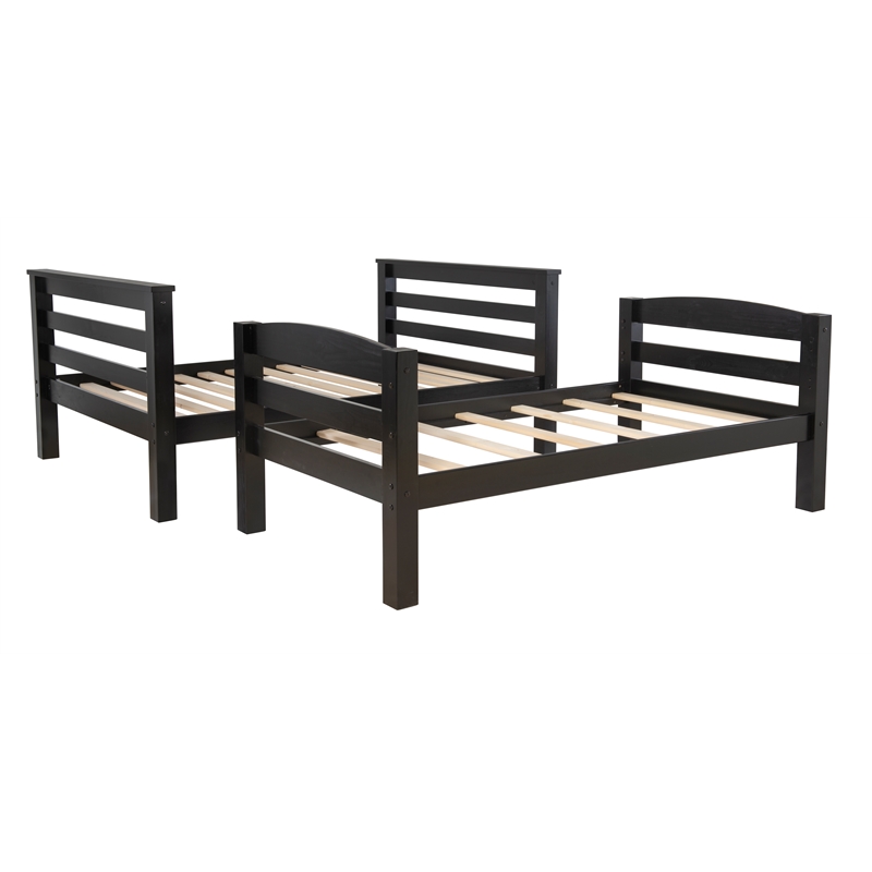 Rosebery Kids Transitional Wood Twin over Full Bunk Bed with Built in Black