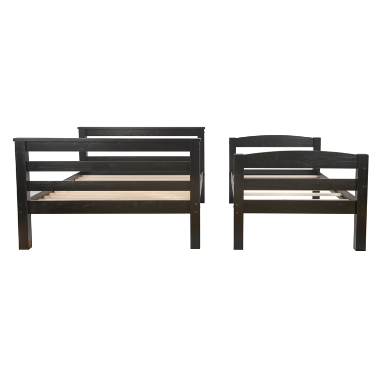 Rosebery Kids Transitional Wood Twin over Full Bunk Bed with Built in Black