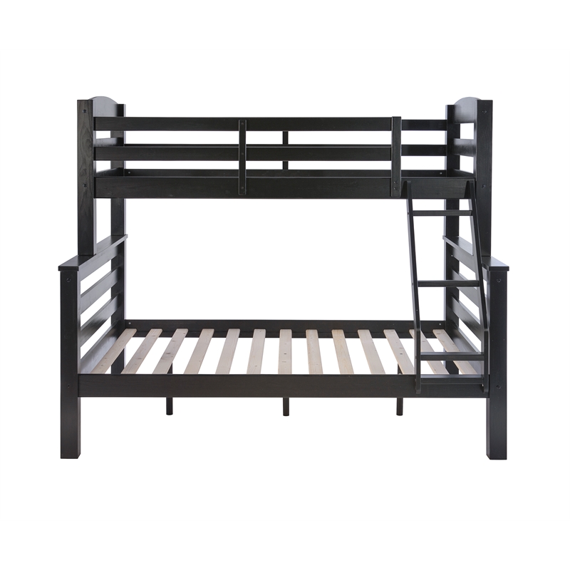 Rosebery Kids Transitional Wood Twin over Full Bunk Bed with Built in Black