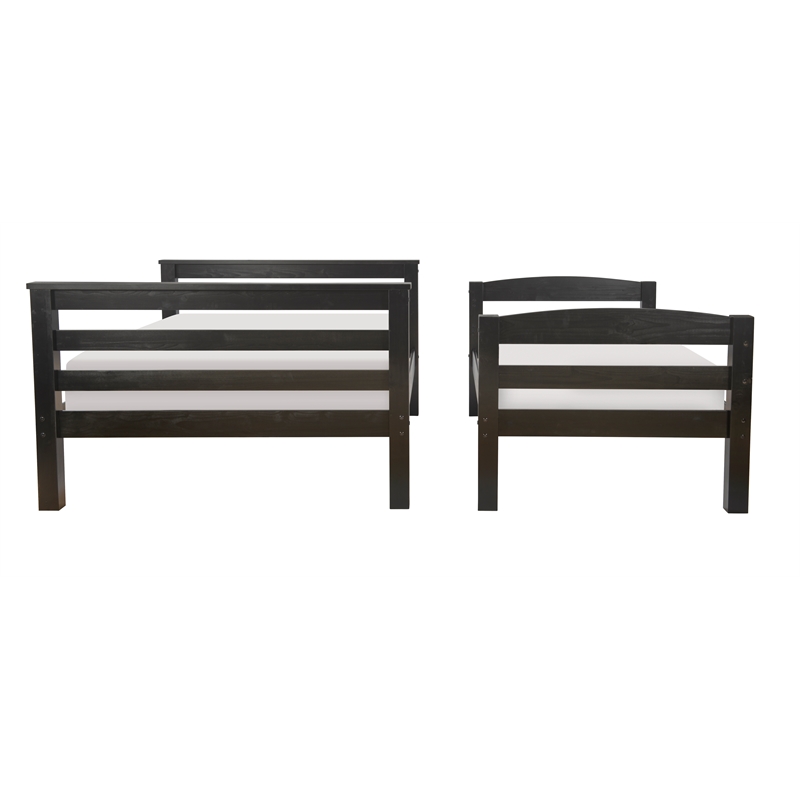 Rosebery Kids Transitional Wood Twin over Full Bunk Bed with Built in Black