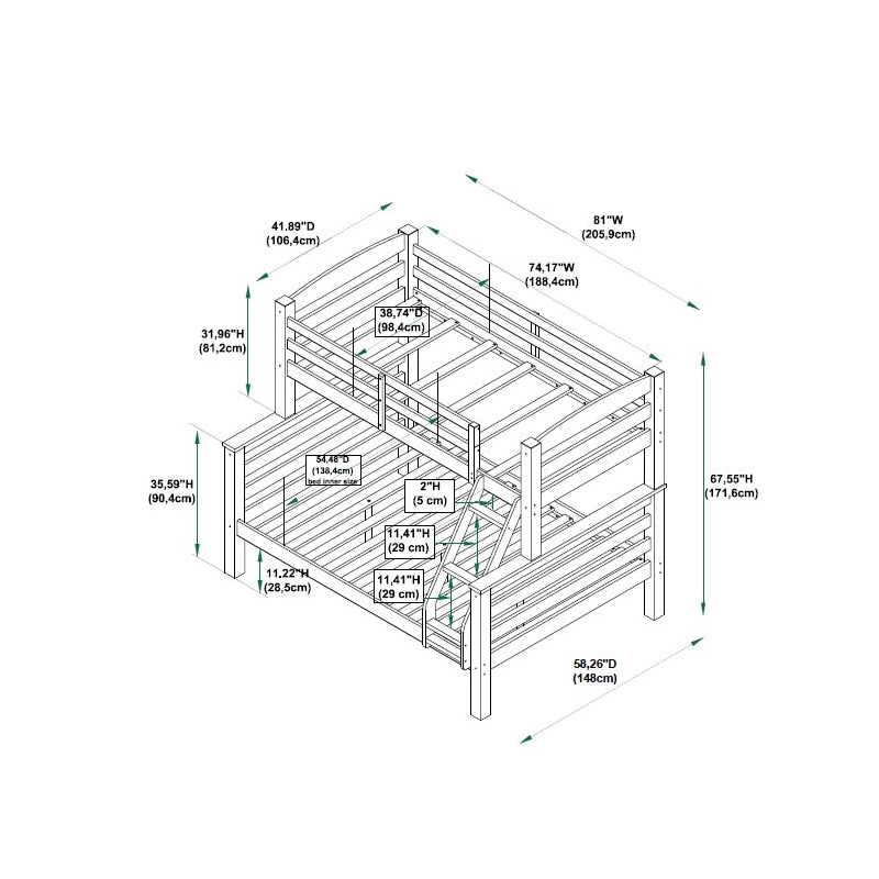 Rosebery Kids Transitional Wood Twin over Full Bunk Bed with Built in Black