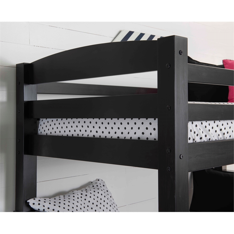 Rosebery Kids Transitional Wood Twin over Full Bunk Bed with Built in Black