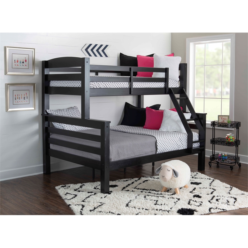Rosebery Kids Transitional Wood Twin over Full Bunk Bed with Built in Black