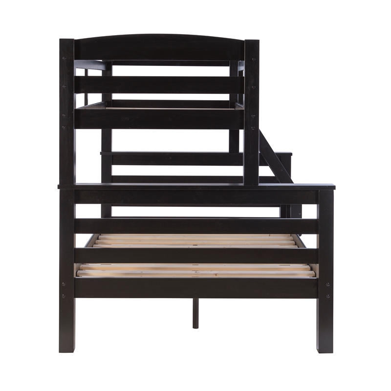 Rosebery Kids Transitional Wood Twin over Full Bunk Bed with Built in Black