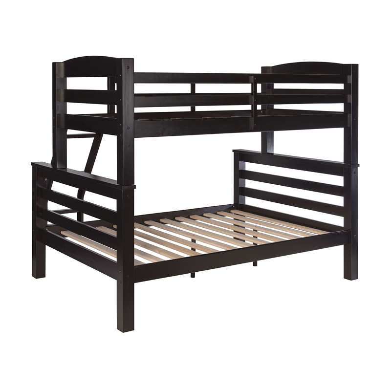 Rosebery Kids Transitional Wood Twin over Full Bunk Bed with Built in Black