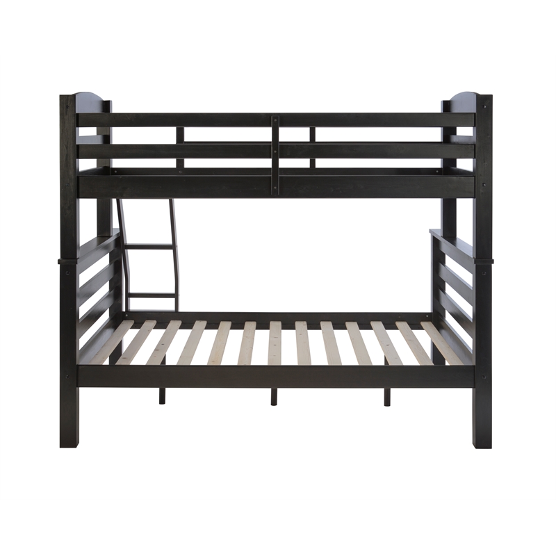Rosebery Kids Transitional Wood Twin over Full Bunk Bed with Built in Black