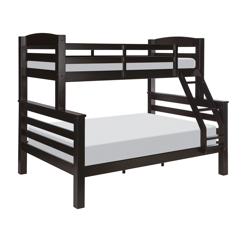 Rosebery Kids Transitional Wood Twin over Full Bunk Bed with Built in Black