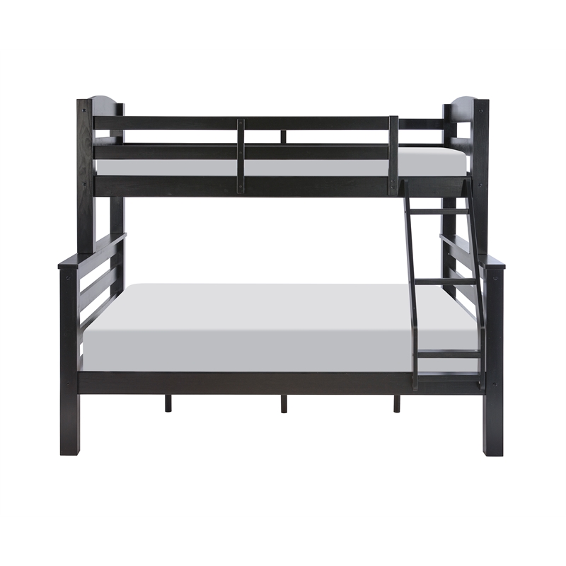 Rosebery Kids Transitional Wood Twin over Full Bunk Bed with Built in Black