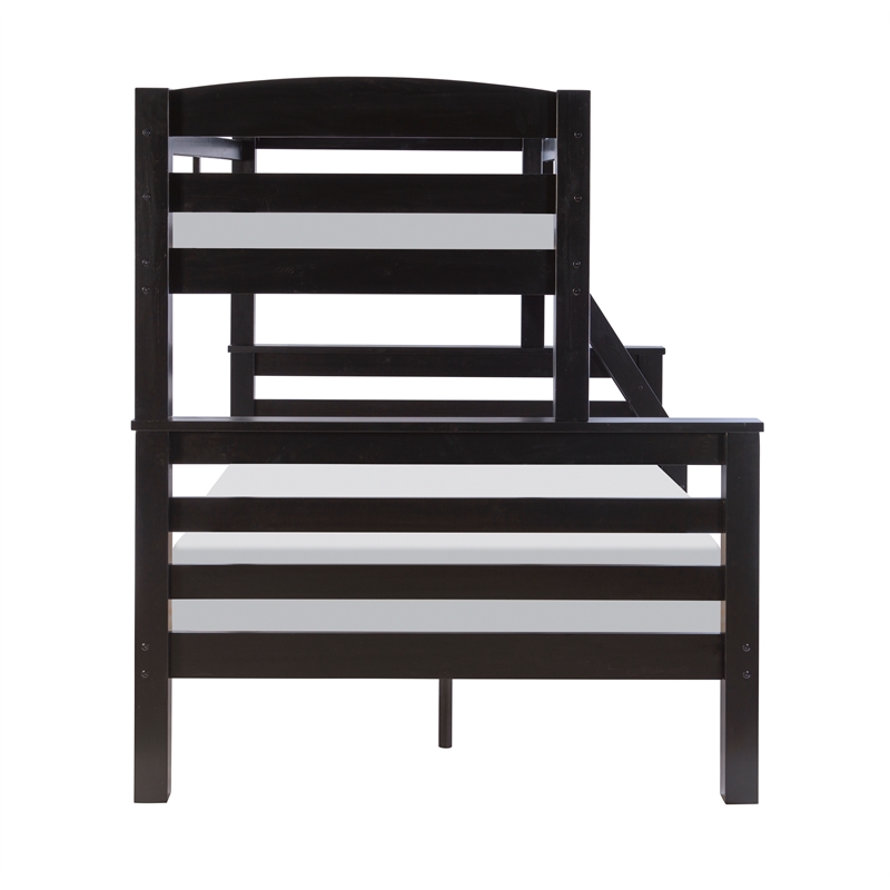 Rosebery Kids Transitional Wood Twin over Full Bunk Bed with Built in Black