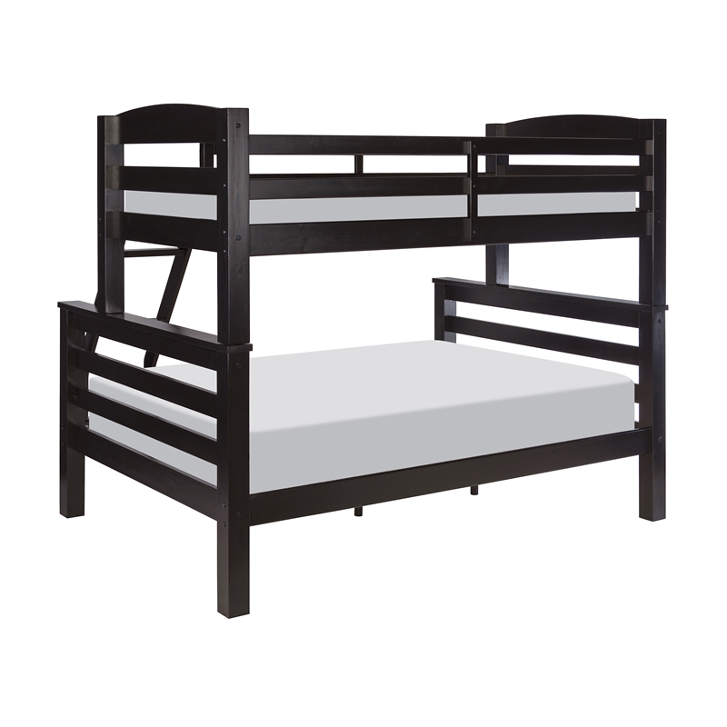 Rosebery Kids Transitional Wood Twin over Full Bunk Bed with Built in Black