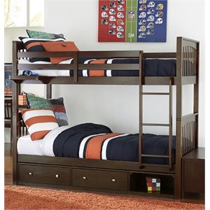 rosebery kids twin over twin storage slat bunk bed in chocolate