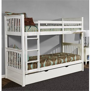 rosebery kids twin over twin slat bunk bed with trundle in white