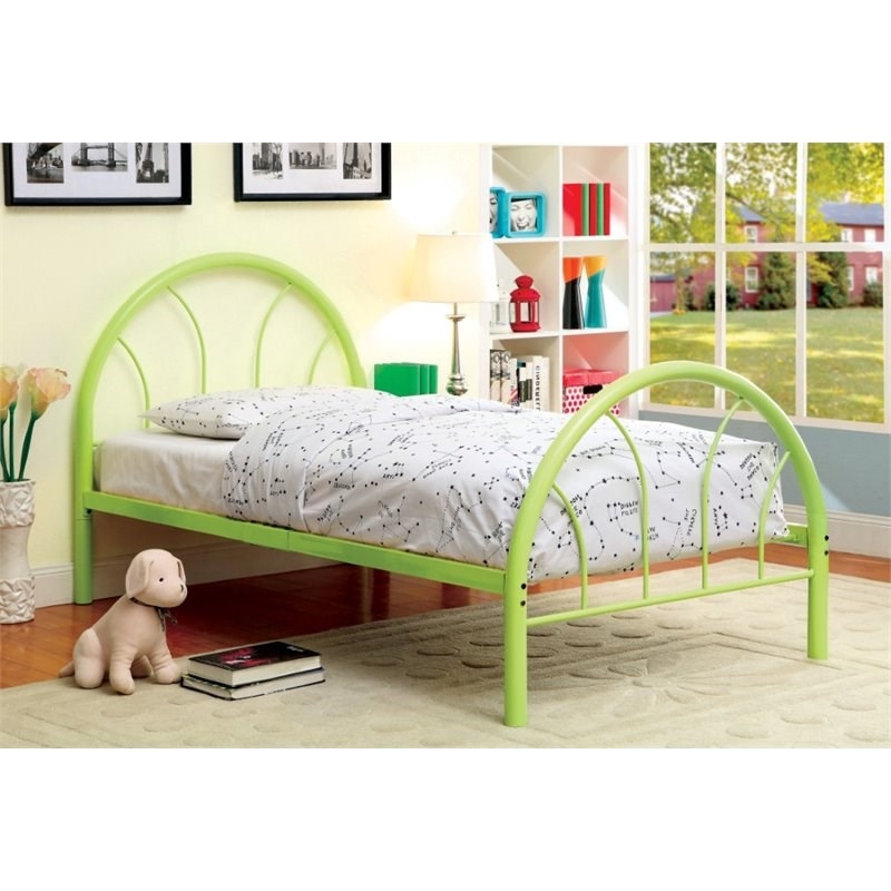 Rosebery Kids Contemporary Steel Metal Arc Design Platform Full Bed in Green