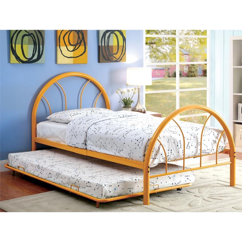 Rosebery Kids Modern Non-Recycled Steel Metal Platform Full Bed in Orange