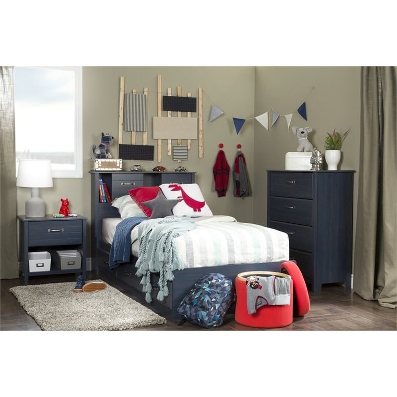 Rosebery Kids Transitional Wood Twin Mates Bed w/ 3 Drawers in Blue