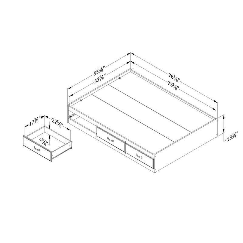 Rosebery Kids Laminated Particleboard Wood Full Mates Bed w/ 3 Drawers in Blue