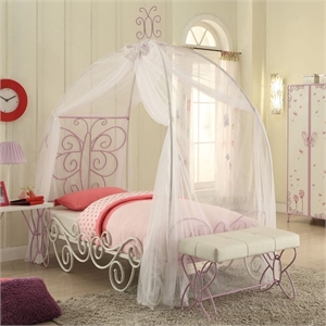 rosebery kids twin bed with canopy in white and light purple