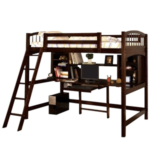rosebery kids wood twin loft bed with workstation in espresso
