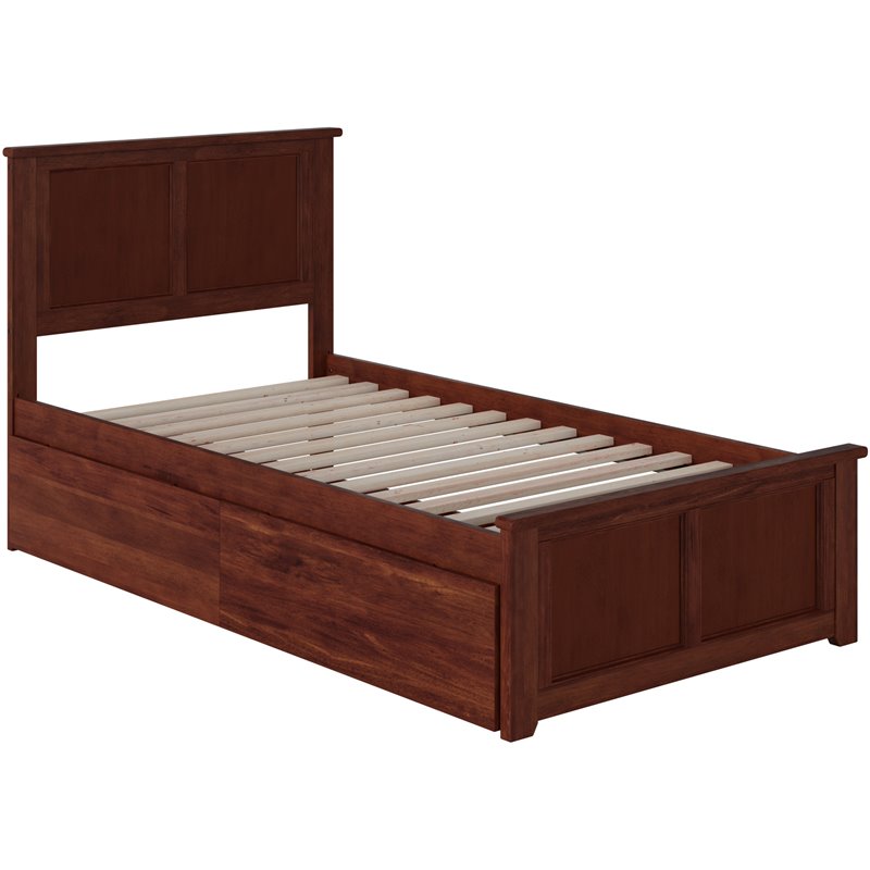 Rosebery Kids Madison Twin Platform Bed and Storage Drawers in Walnut