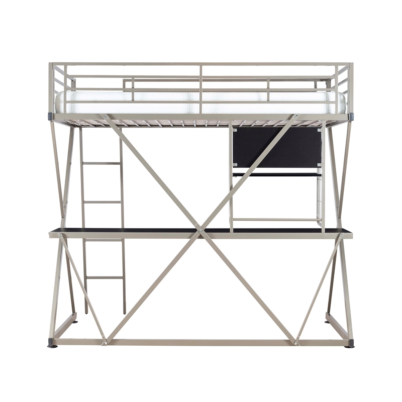 Rosebery Kids Metal Student Loft Twin Bed Lower Desk Unit in Pewter