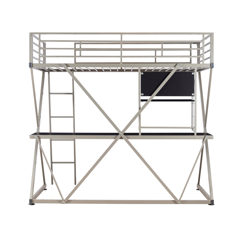 Rosebery Kids Metal Student Loft Twin Bed Lower Desk Unit in Pewter