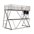 Rosebery Kids Metal Student Loft Twin Bed Lower Desk Unit in Pewter