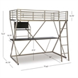 Rosebery Kids Metal Student Loft Twin Bed Lower Desk Unit in Pewter