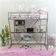 Rosebery Kids Metal Student Loft Twin Bed Lower Desk Unit in Pewter