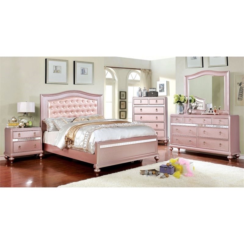 Rosebery Kids Contemporary Wood Twin Panel Bed in Rose Gold
