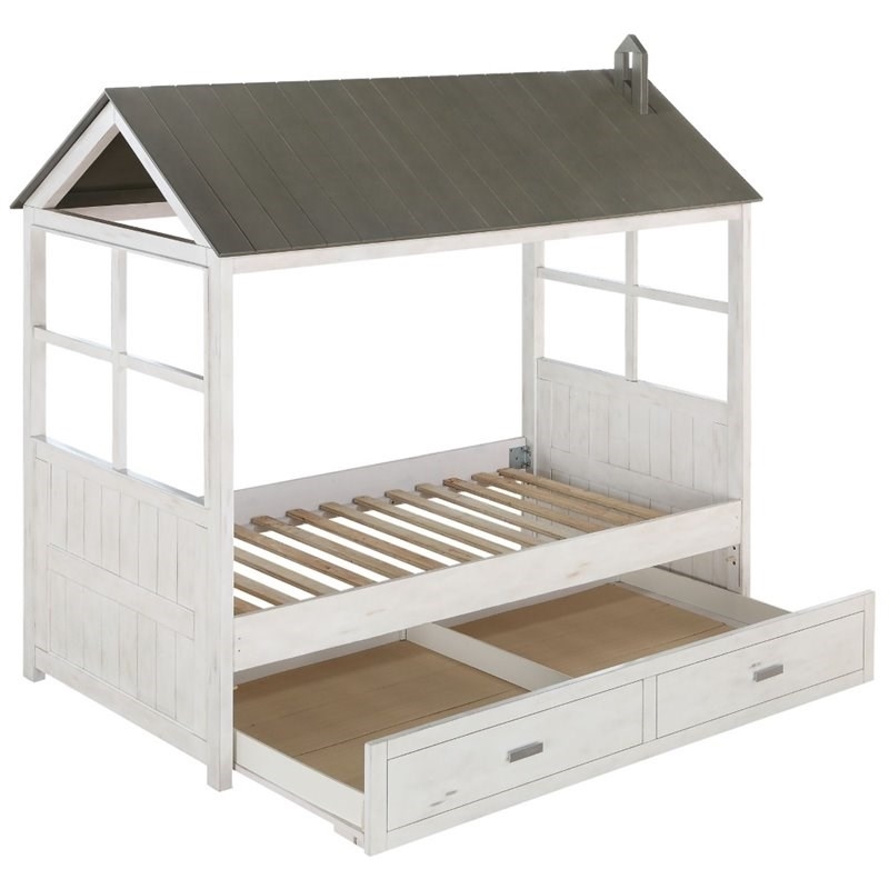 Rosebery Kids Tree House Twin Bed in Weathered White and Washed Gray