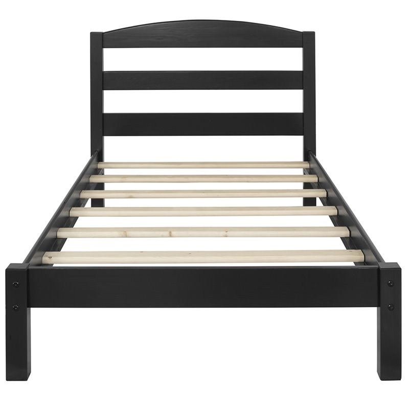 Rosebery Kids Modern Wood Twin Kids Slat Bed with 4 Legs in Black