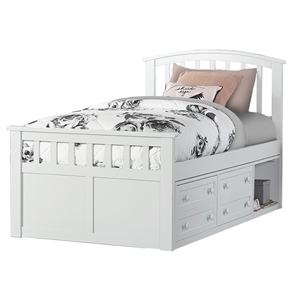 rosebery kids captain's wood twin  bed with two storage units in white