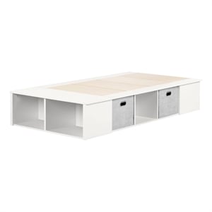 Rosebery Kids Contemporary Wood Platform Twin Bed with Baskets in White
