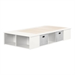 Rosebery Kids Contemporary Wood Platform Twin Bed with Baskets in White