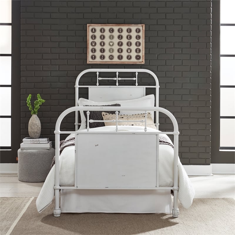 Rosebery Kids Modern Twin Metal Bed in Antique White
