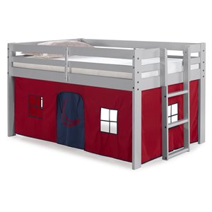roseberry kids twin junior loft bed gray frame and red/blue bottom playhouse