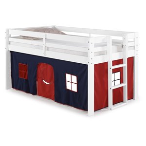 roseberry kids twin junior loft bed white frame and blue/red playhouse tent