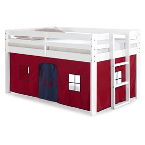 roseberry kids twin junior loft bed white frame and red/blue bottom playhouse