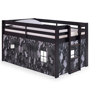 roseberry kids twin junior loft bed espresso/camouflage bottom playhouse tent