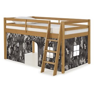 rosebery kids twin wood junior loft bed with cinnamon with gray camo bottom tent