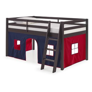 rosebery kids twin junior loft bed with espresso with blue and red bottom tent