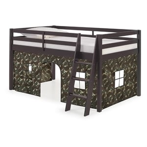 rosebery kids twin junior loft bed with espresso with green camo bottom tent
